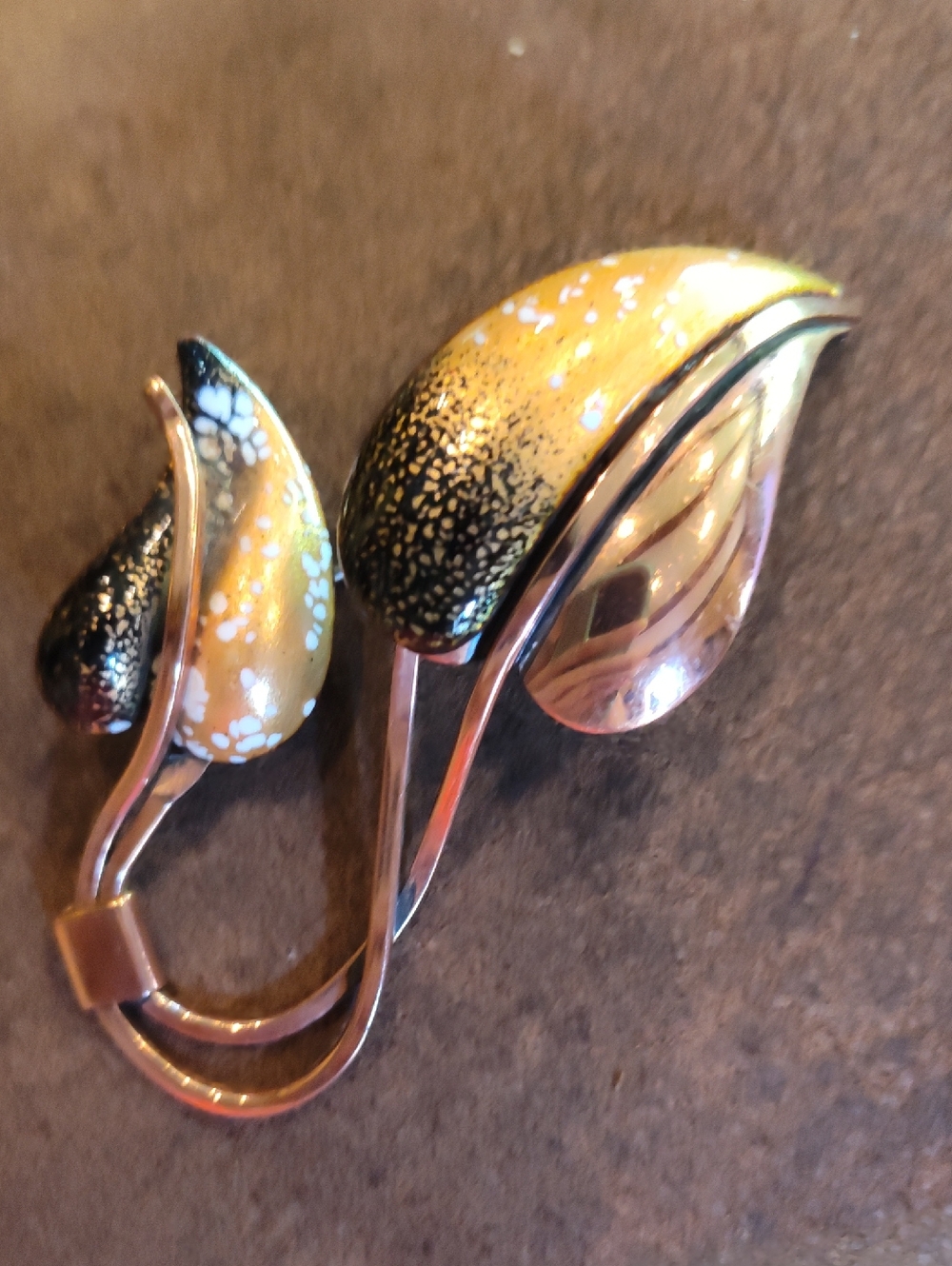 Matisse Renoir Copper Mid- Century Modern Leaf Brooch 1950s